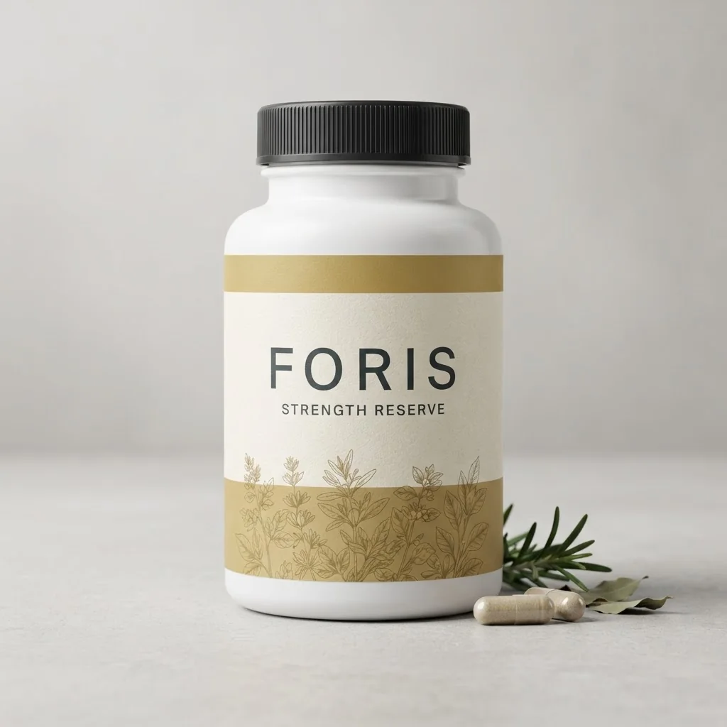 Foris Strength Reserve glass jar with wooden lid, 90 capsules